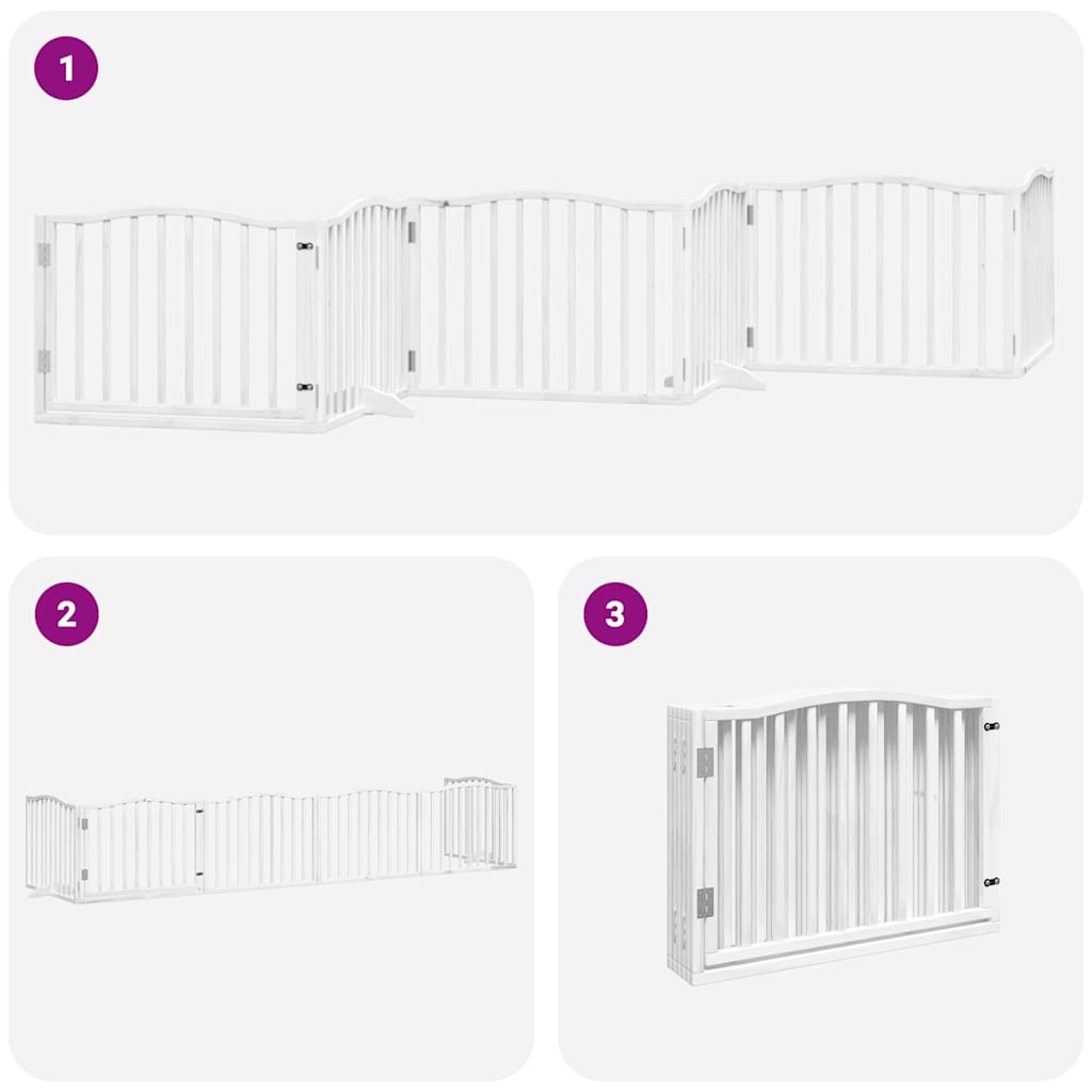 Dog Gate with Door Foldable 6 Panels White 480 cm Poplar Wood