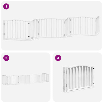 Dog Gate with Door Foldable 6 Panels White 480 cm Poplar Wood
