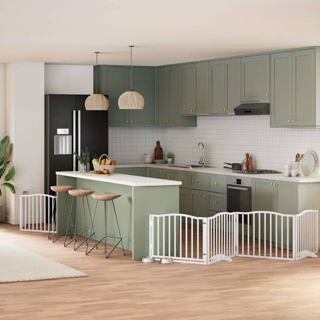 Dog Gate with Door Foldable 6 Panels White 480 cm Poplar Wood