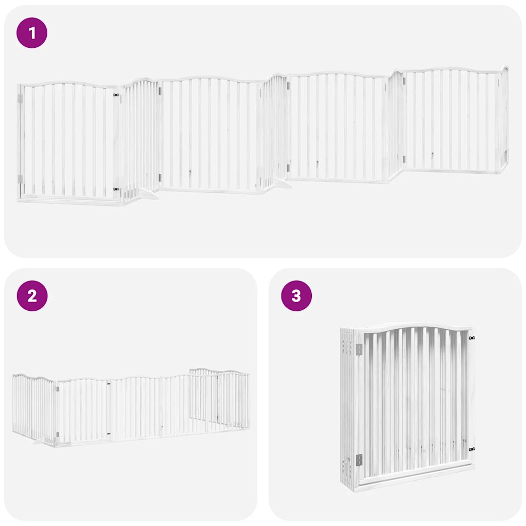 Dog Gate with Door Foldable 8 Panels White 640 cm Poplar Wood