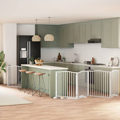 Dog Gate with Door Foldable 8 Panels White 640 cm Poplar Wood