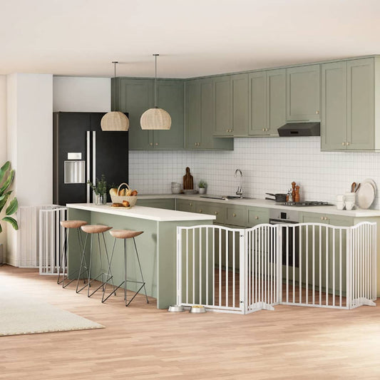 Dog Gate with Door Foldable 10 Panels White 800 cm Poplar Wood