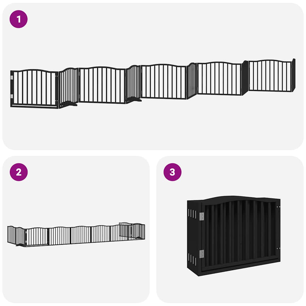 Dog Gate with Door Foldable 10 Panels Black 800 cm Poplar Wood