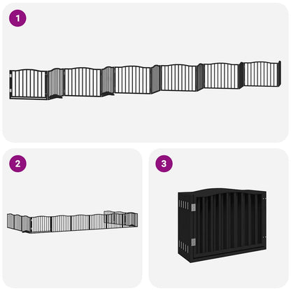 Dog Gate with Door Foldable 12 Panels Black 960 cm Poplar Wood