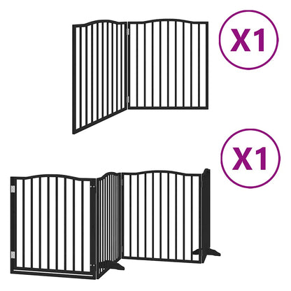 Dog Gate with Door Foldable 6 Panels Black 480 cm Poplar Wood