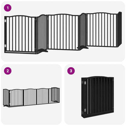 Dog Gate with Door Foldable 6 Panels Black 480 cm Poplar Wood