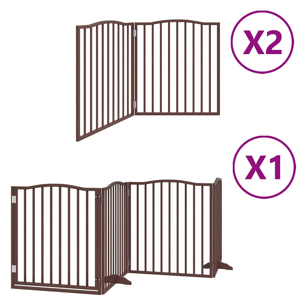 Dog Gate with Door Foldable 8 Panels Brown 640 cm Poplar Wood