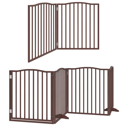 Dog Gate with Door Foldable 8 Panels Brown 640 cm Poplar Wood