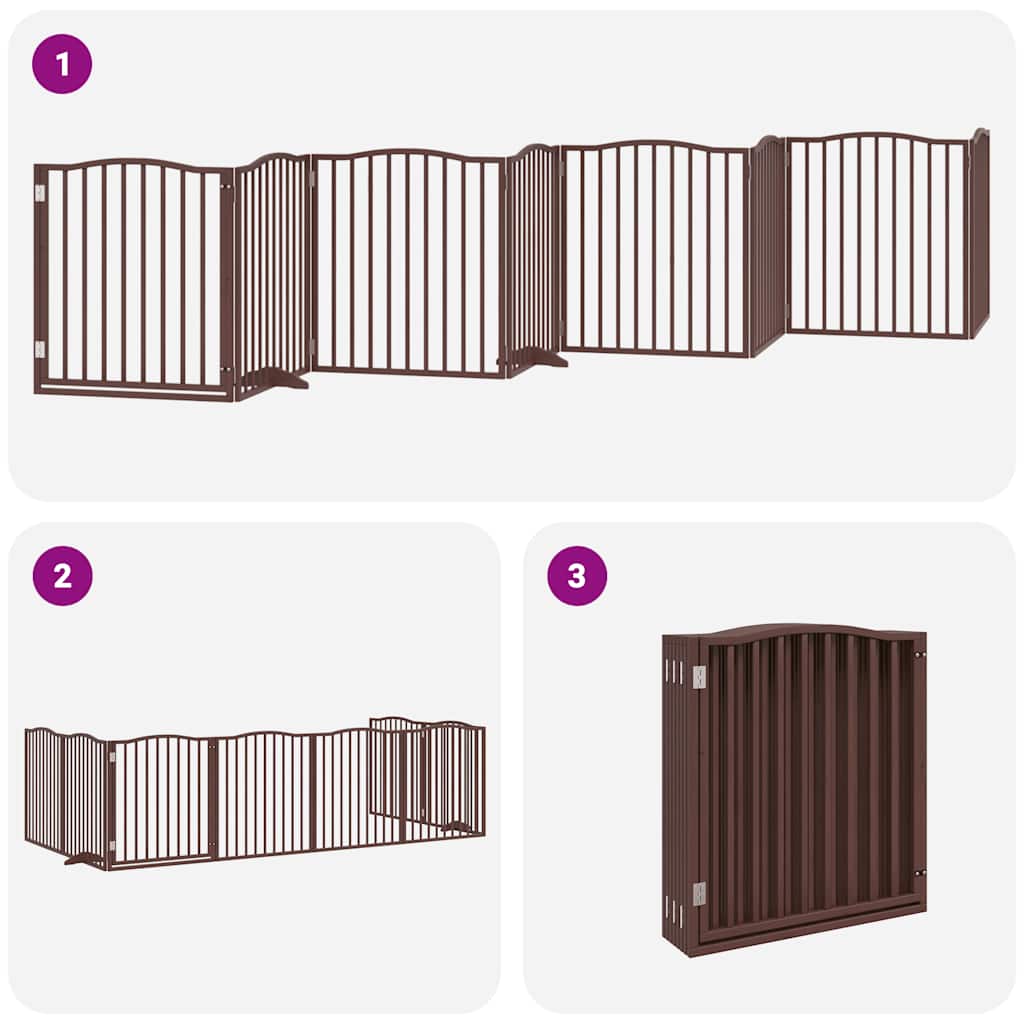 Dog Gate with Door Foldable 8 Panels Brown 640 cm Poplar Wood