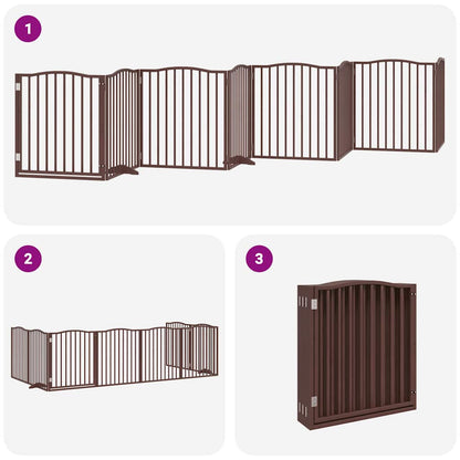 Dog Gate with Door Foldable 8 Panels Brown 640 cm Poplar Wood