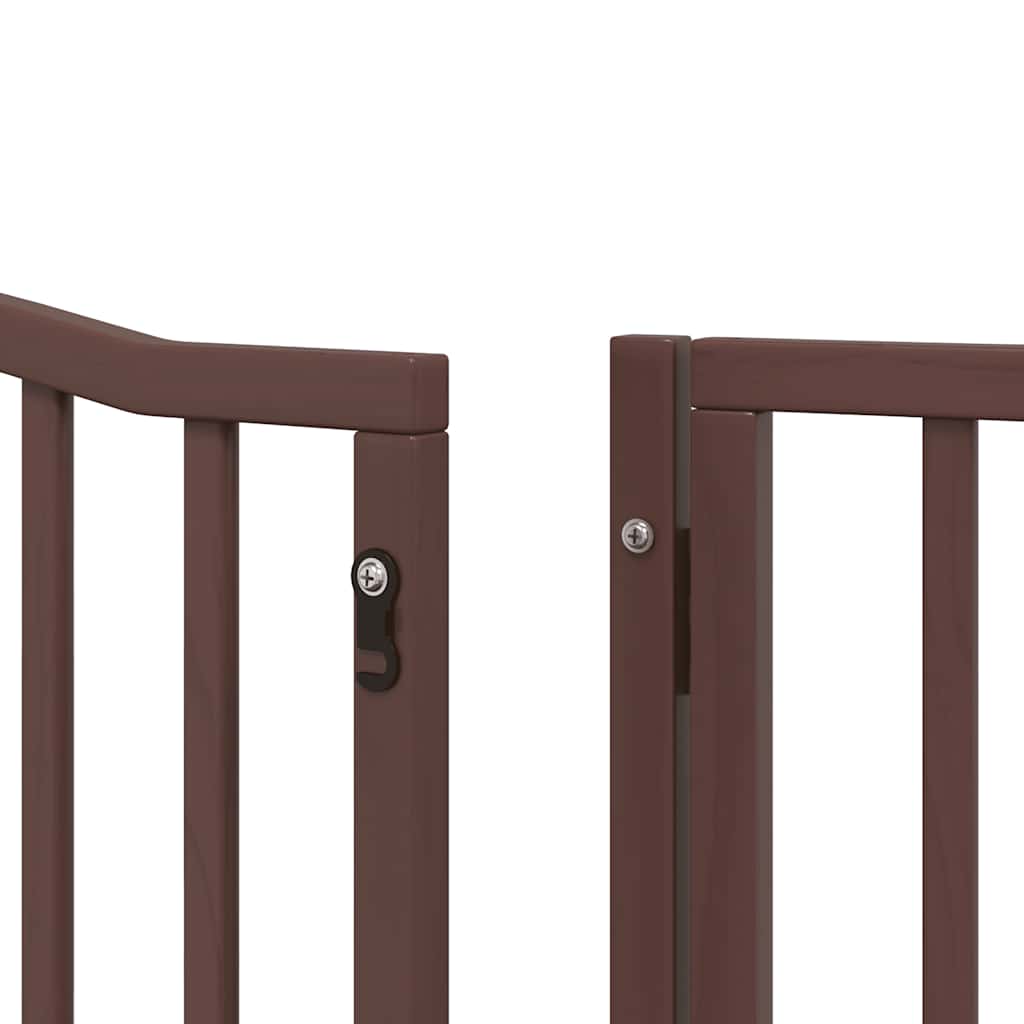 Dog Gate with Door Foldable 8 Panels Brown 640 cm Poplar Wood
