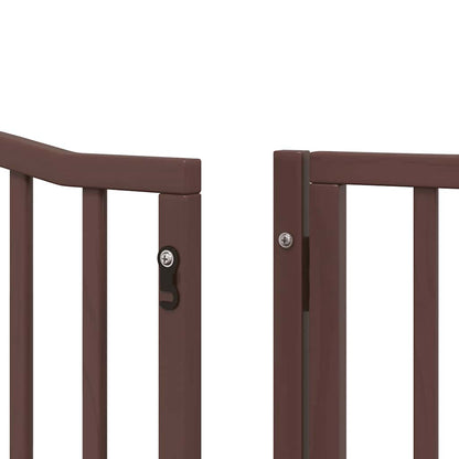 Dog Gate with Door Foldable 8 Panels Brown 640 cm Poplar Wood