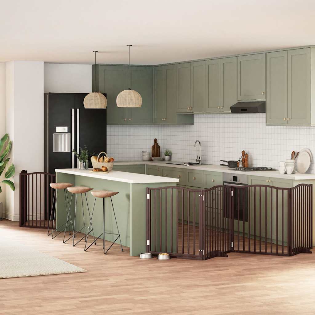 Dog Gate with Door Foldable 8 Panels Brown 640 cm Poplar Wood