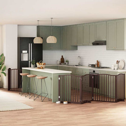 Dog Gate with Door Foldable 8 Panels Brown 640 cm Poplar Wood