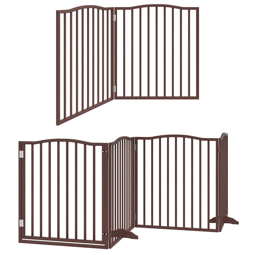 Dog Gate with Door Foldable 12 Panels Brown 960 cm Poplar Wood