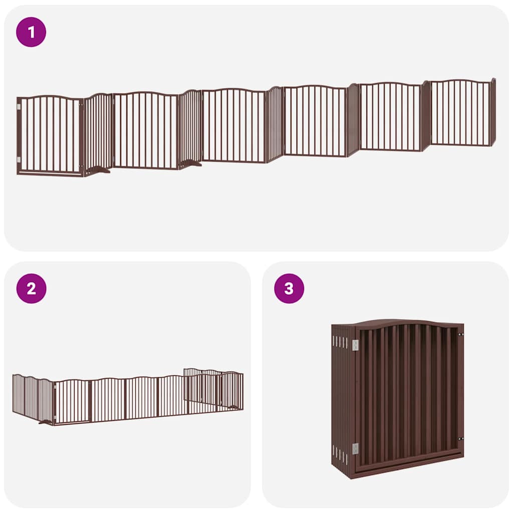 Dog Gate with Door Foldable 12 Panels Brown 960 cm Poplar Wood