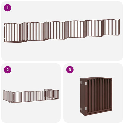 Dog Gate with Door Foldable 12 Panels Brown 960 cm Poplar Wood