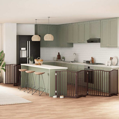 Dog Gate with Door Foldable 12 Panels Brown 960 cm Poplar Wood