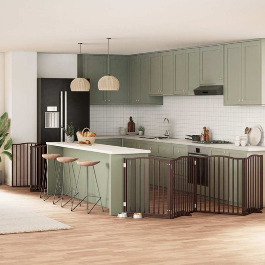 Dog Gate with Door Foldable 12 Panels Brown 960 cm Poplar Wood