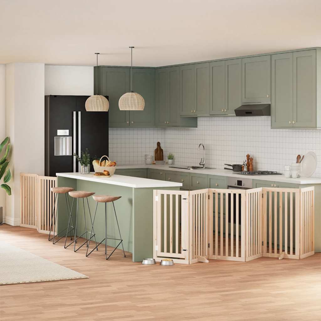 Dog Gate with Door Foldable 9 Panels 450 cm Poplar Wood