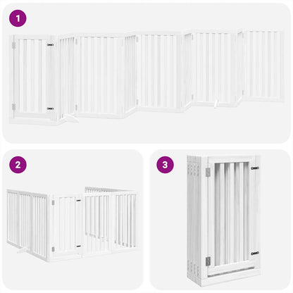 Dog Gate with Door Foldable 9 Panels White 450 cm Poplar Wood