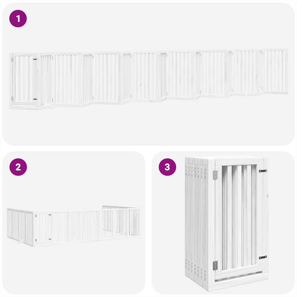 Dog Gate with Door Foldable 15 Panels White 750 cm Poplar Wood