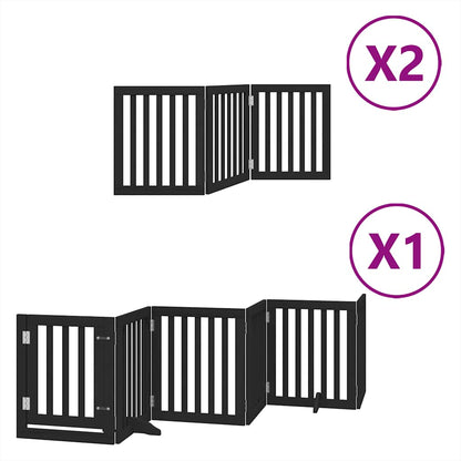 Dog Gate with Door Foldable 12 Panels Black 600 cm Poplar Wood
