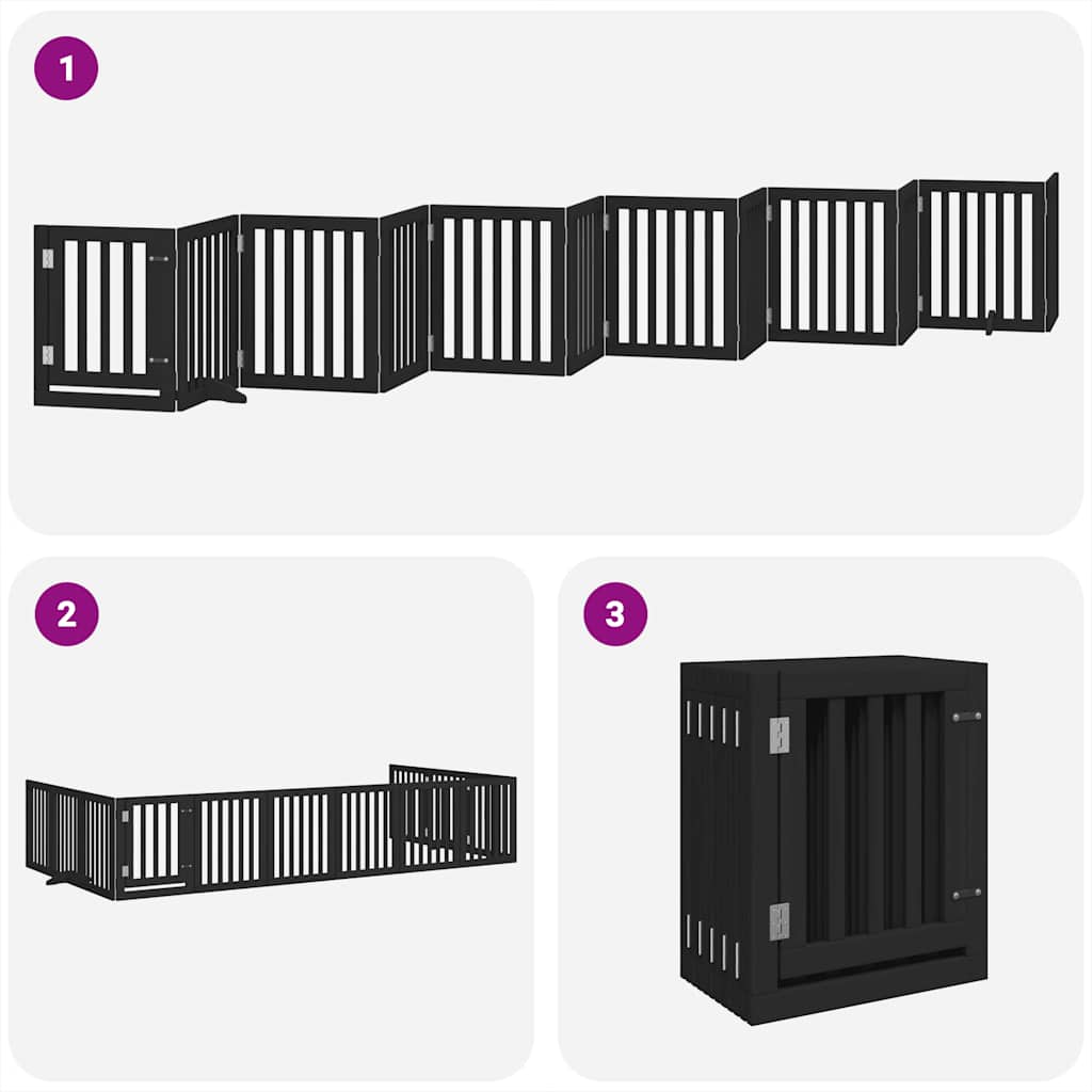 Dog Gate with Door Foldable 12 Panels Black 600 cm Poplar Wood