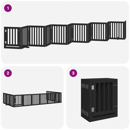 Dog Gate with Door Foldable 12 Panels Black 600 cm Poplar Wood