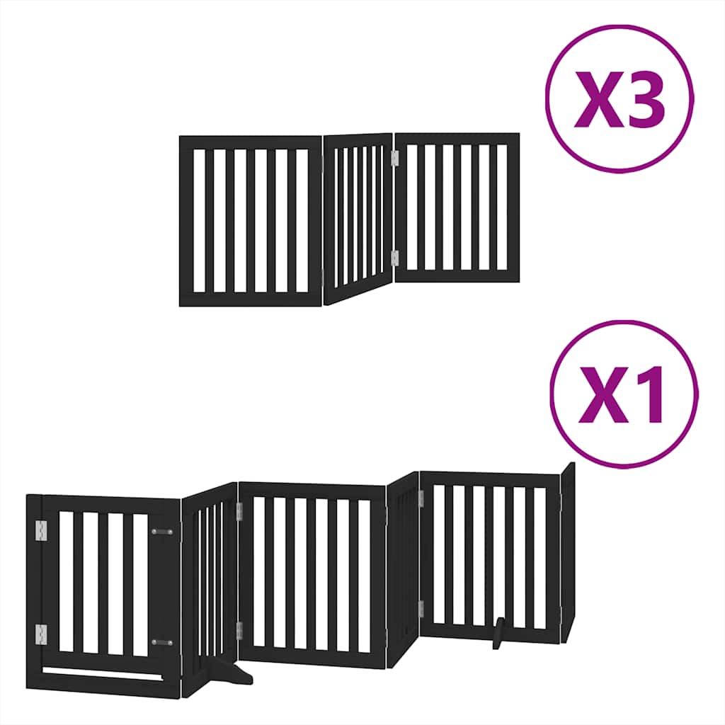 Dog Gate with Door Foldable 15 Panels Black 750 cm Poplar Wood