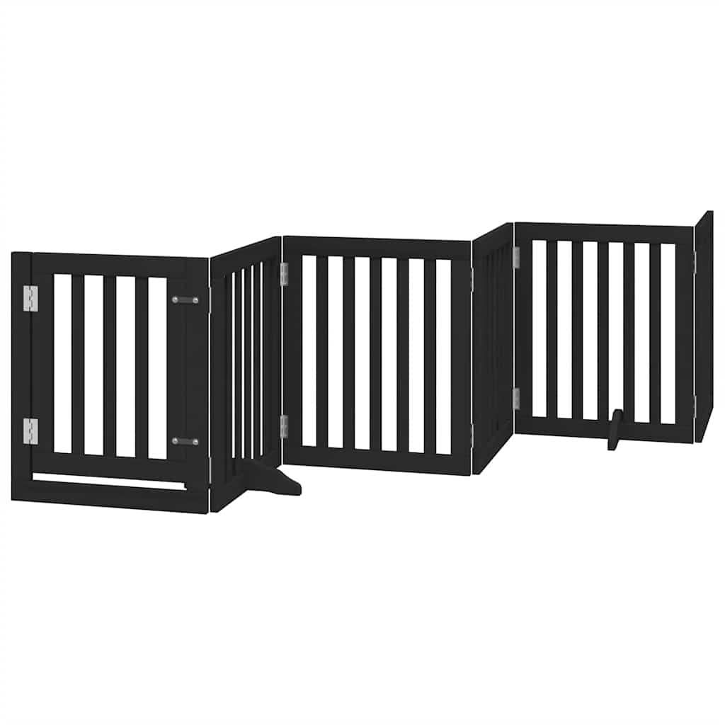 Dog Gate with Door Foldable 15 Panels Black 750 cm Poplar Wood