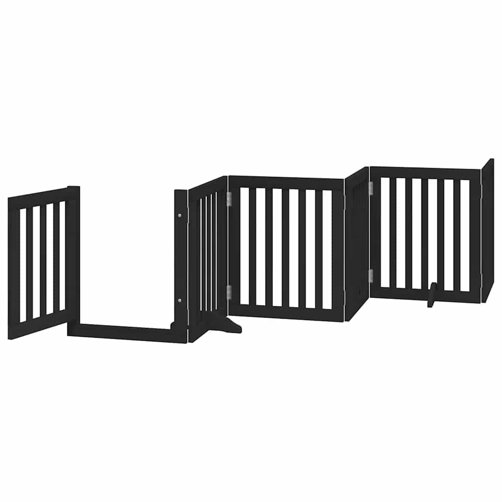 Dog Gate with Door Foldable 15 Panels Black 750 cm Poplar Wood