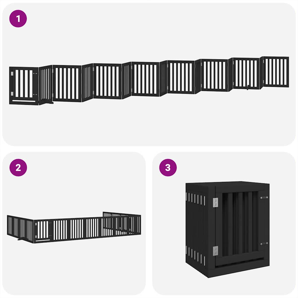 Dog Gate with Door Foldable 15 Panels Black 750 cm Poplar Wood