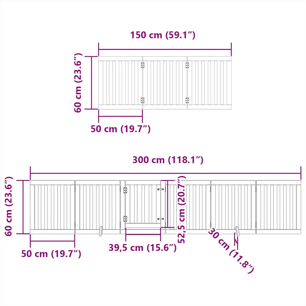 Dog Gate with Door Foldable 15 Panels Black 750 cm Poplar Wood