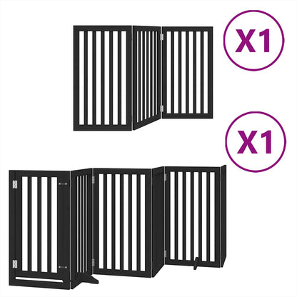 Dog Gate with Door Foldable 9 Panels Black 450 cm Poplar Wood