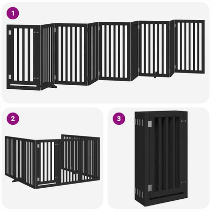 Dog Gate with Door Foldable 9 Panels Black 450 cm Poplar Wood