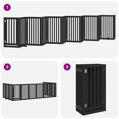 Dog Gate with Door Foldable 12 Panels Black 600 cm Poplar Wood