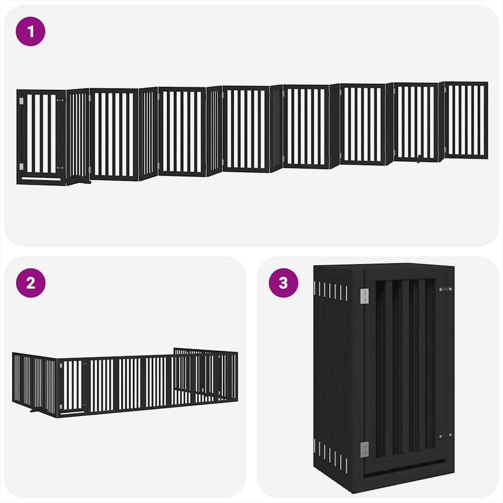 Dog Gate with Door Foldable 15 Panels Black 750 cm Poplar Wood