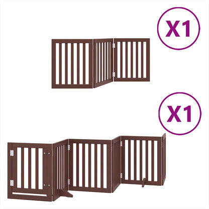 Dog Gate with Door Foldable 9 Panels Brown 450 cm Poplar Wood