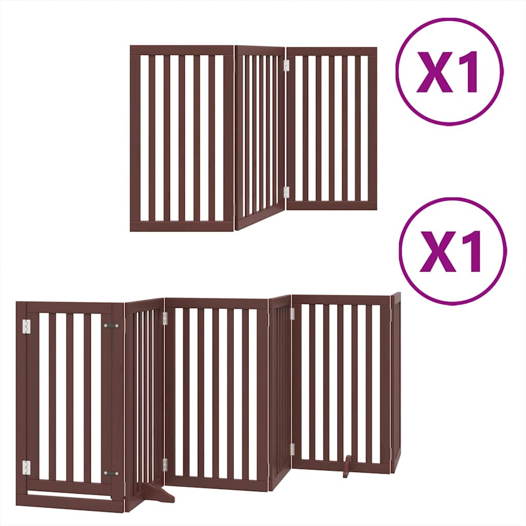 Dog Gate with Door Foldable 9 Panels Brown 450 cm Poplar Wood