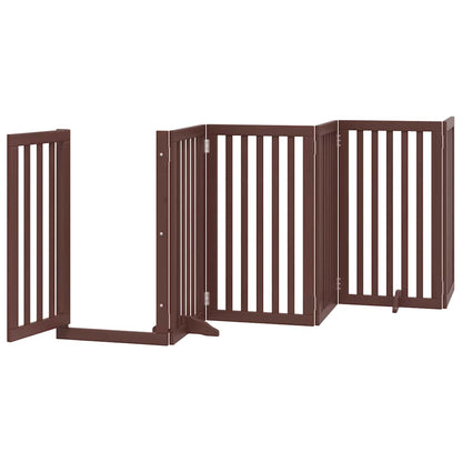Dog Gate with Door Foldable 9 Panels Brown 450 cm Poplar Wood