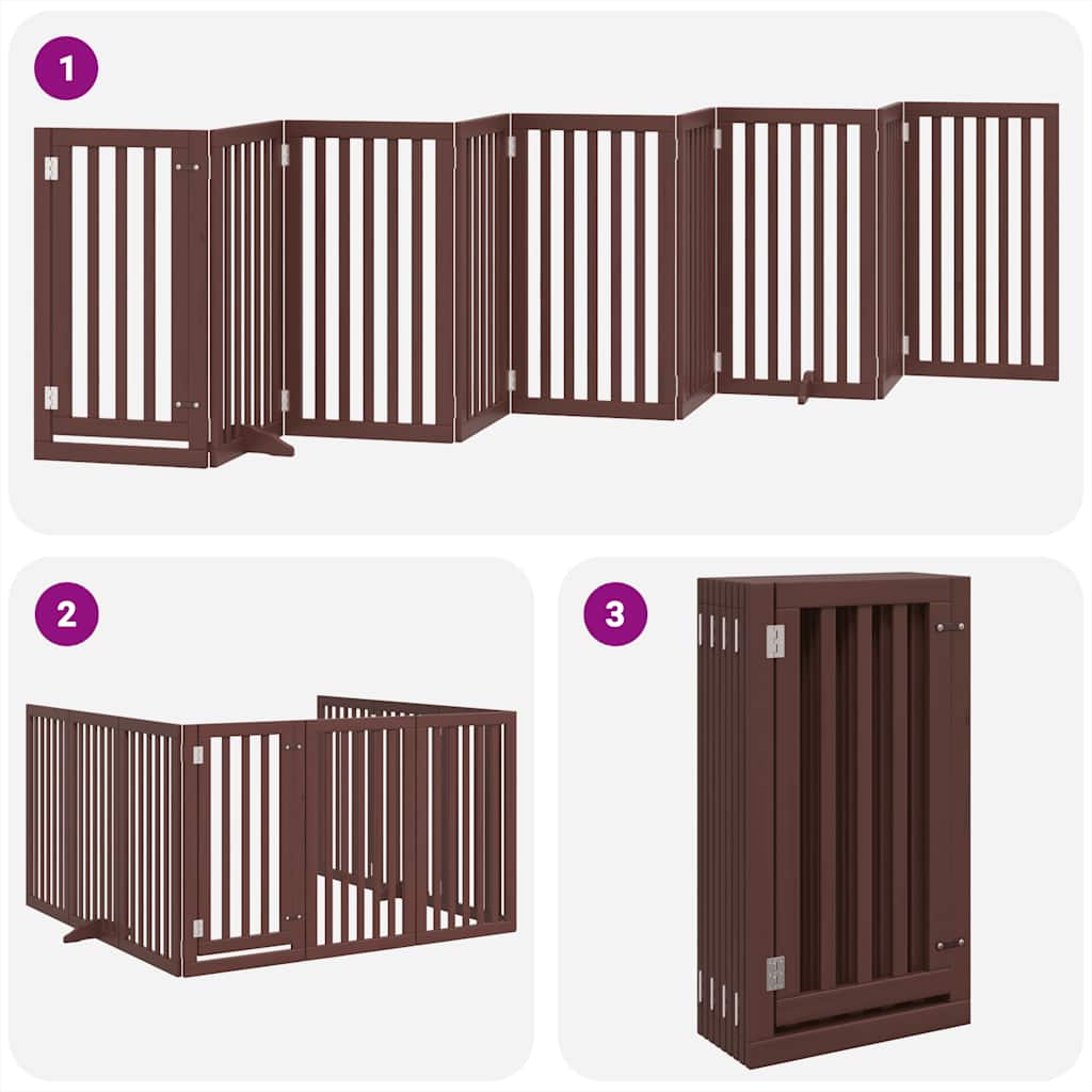 Dog Gate with Door Foldable 9 Panels Brown 450 cm Poplar Wood