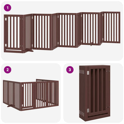 Dog Gate with Door Foldable 9 Panels Brown 450 cm Poplar Wood