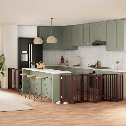 Dog Gate with Door Foldable 9 Panels Brown 450 cm Poplar Wood