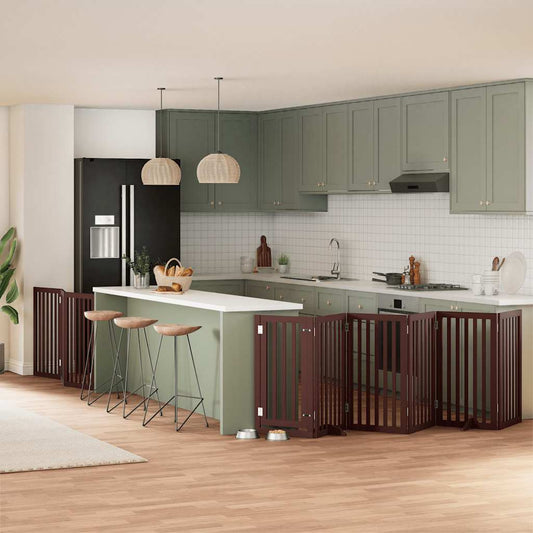 Dog Gate with Door Foldable 9 Panels Brown 450 cm Poplar Wood