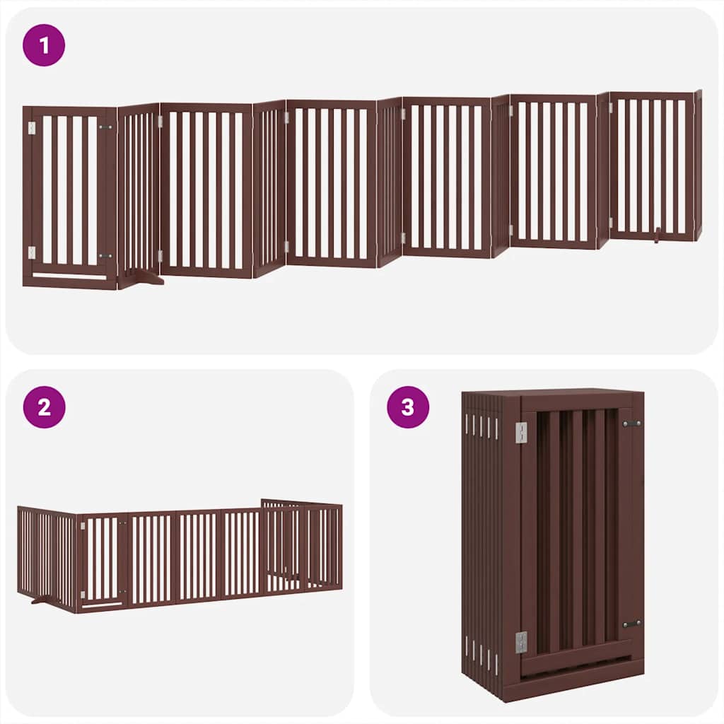 Dog Gate with Door Foldable 12 Panels Brown 600 cm Poplar Wood