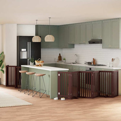 Dog Gate with Door Foldable 12 Panels Brown 600 cm Poplar Wood