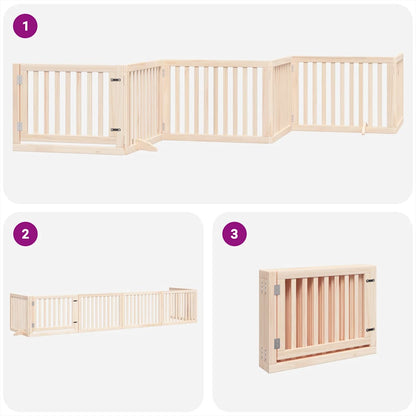 Dog Gate with Door Foldable 6 Panels 480 cm Poplar Wood