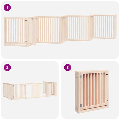 Dog Gate with Door Foldable 8 Panels 640 cm Poplar Wood