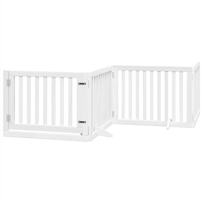 Dog Gate with Door Foldable 6 Panels White 480 cm Poplar Wood